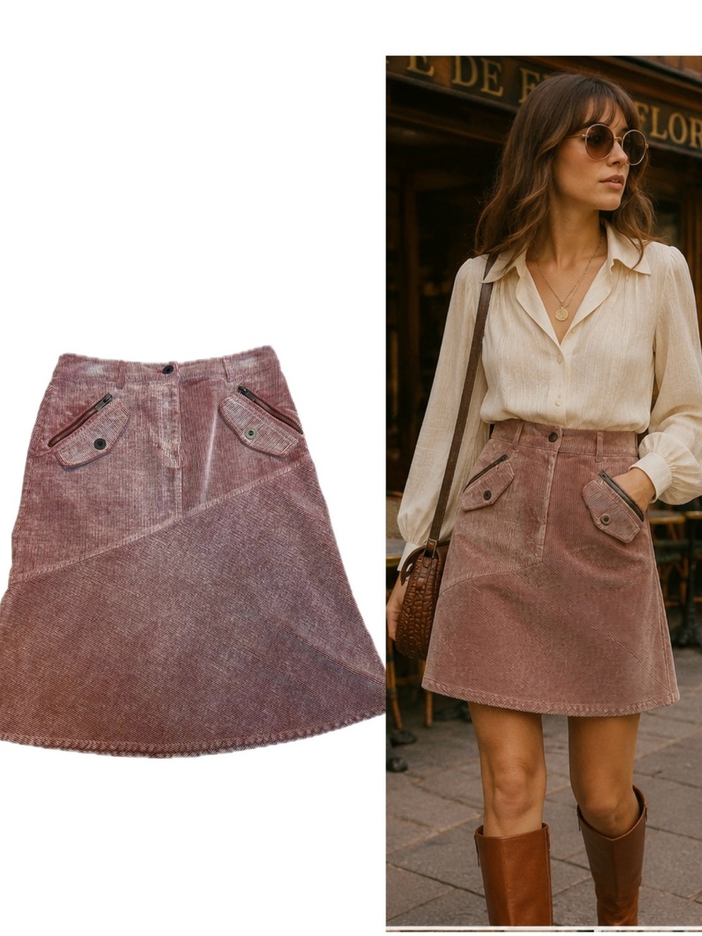 Etam Paris Red Corduroy A-Line Skirt Size 36 US 4 Vintage 70s French Style